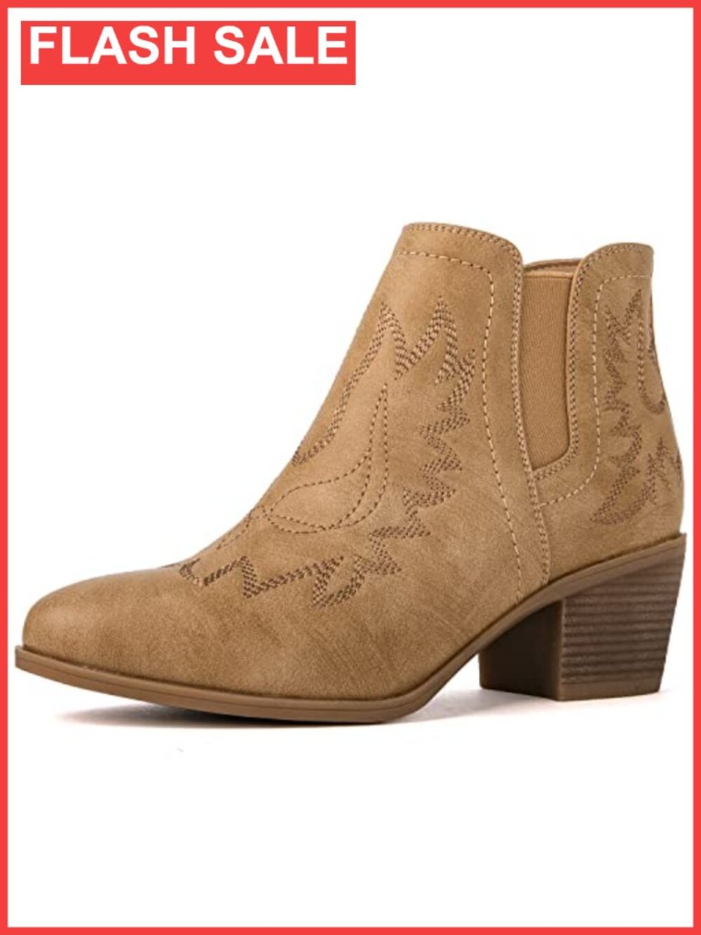 Pull On Ankle Western Cowgirl Booties Faux Leather 2-Inch Heel